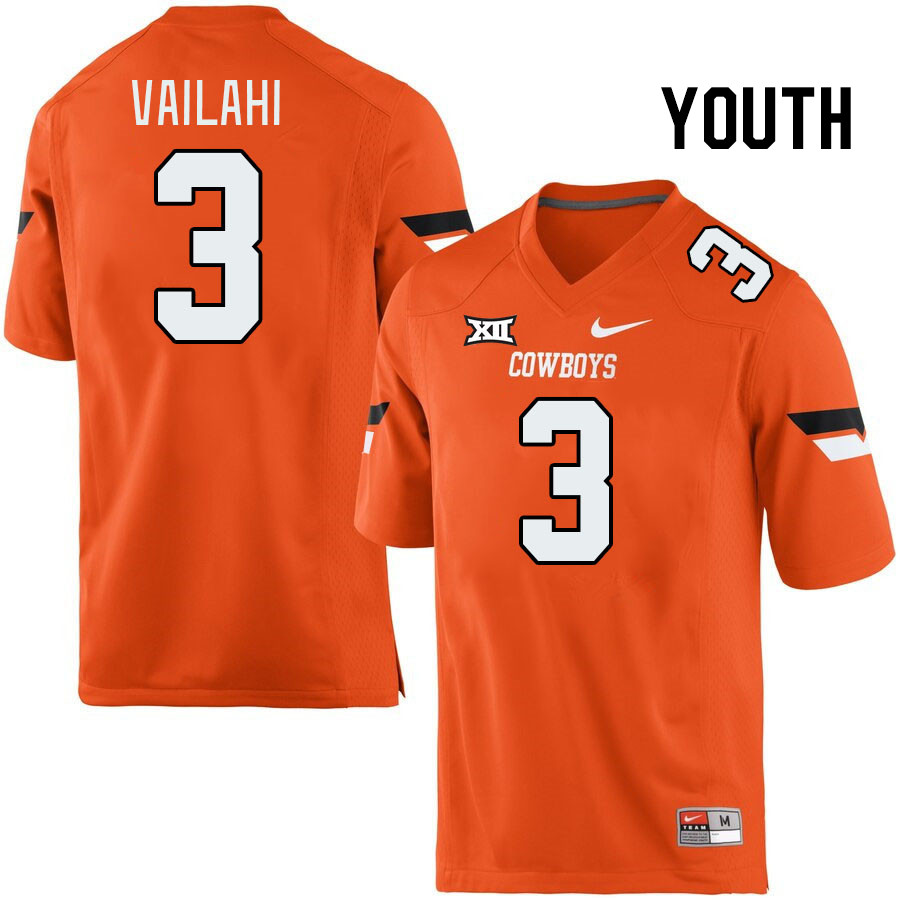 Youth #3 Sesi Vailahi Oklahoma State Cowboys College Football Jerseys Stitched-Retro Orange